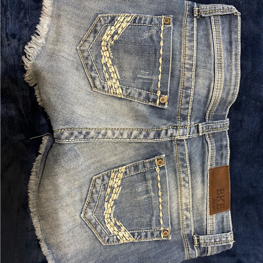 BKE Light Blue Denim Cutoff Shorts with Frayed Hem